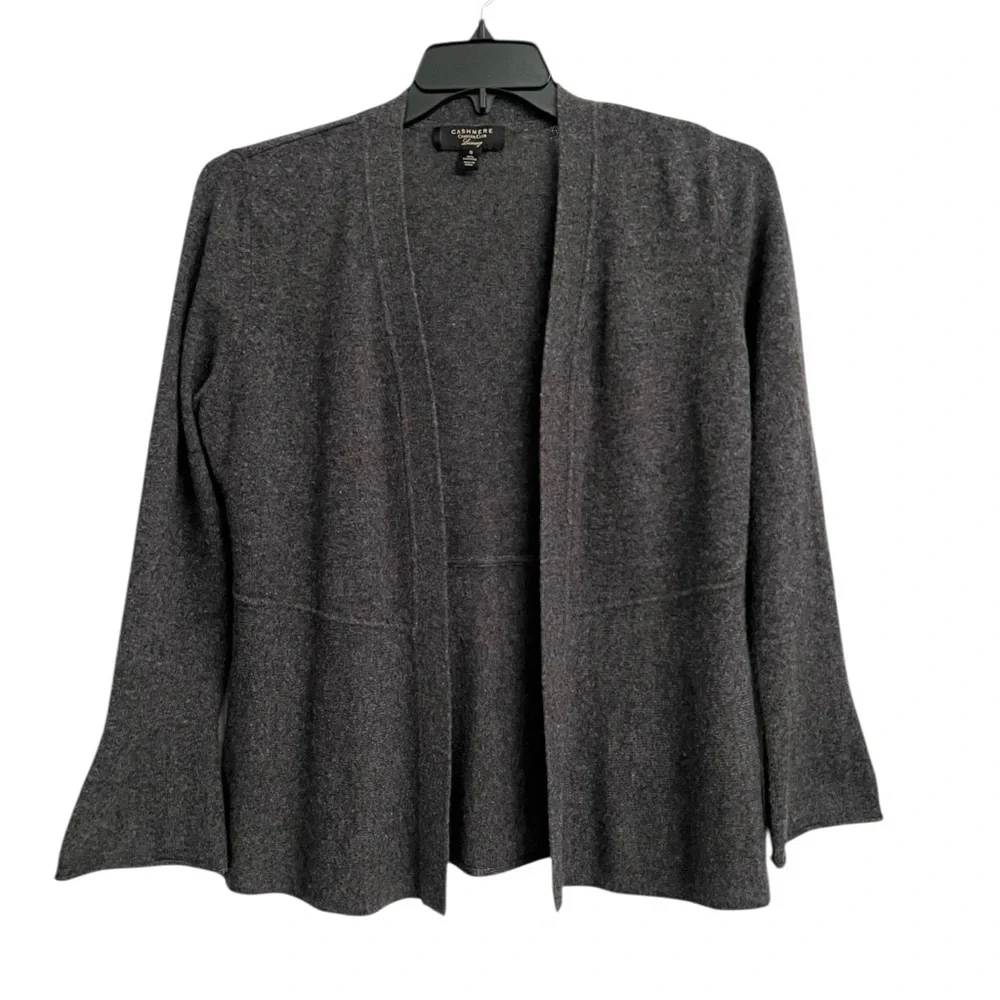 Cashmere Cardigan Dark Heather Gray Sweater Flared Bell Sleeves Women’s Small - Picture 6 of 6